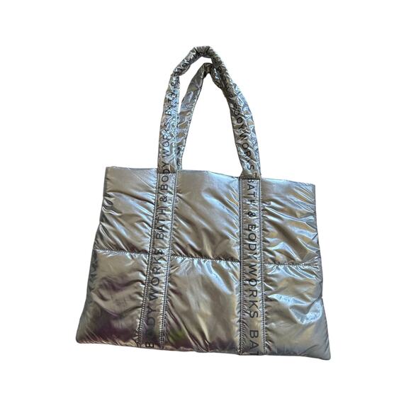 Bath and Body Works silver shiny sexy puffy soft winter tote bag - Picture 4 of 4